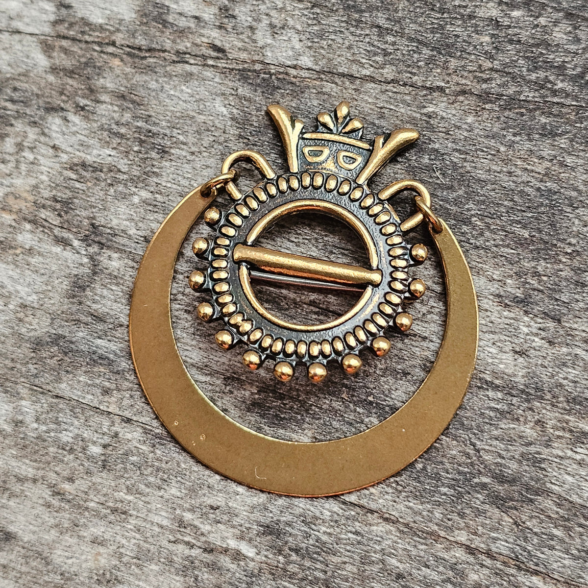 Vintage Finnish Kalevala Koru 18th Century Style Bronze Dangly Brooch