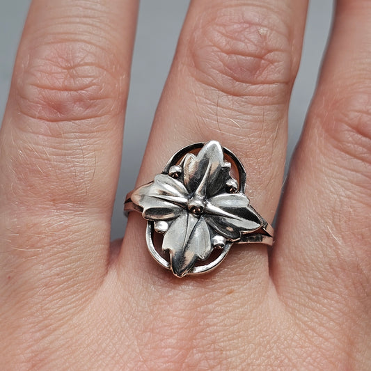 Vintage Danish 830 Silver Floral Ring Art Nouveau Art Deco Style