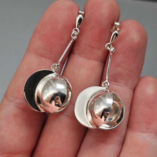 Vintage Finnish Kultaseppä Salovaara Sterling Silver Modernist Drop Earrings