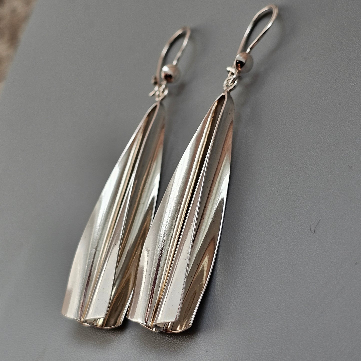 Vintage Finnish Modernist Sterling Silver Long Drop Earrings by Kultaseppä Salovaara