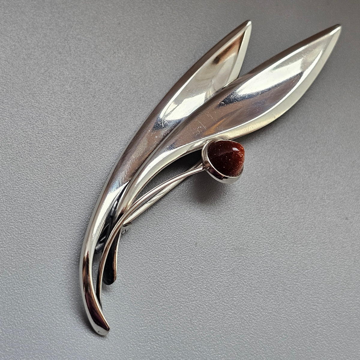Vintage 60s Modernist Silver Goldstone Flower Brooch Elis Kauppi Kupittaan Kulta 1962