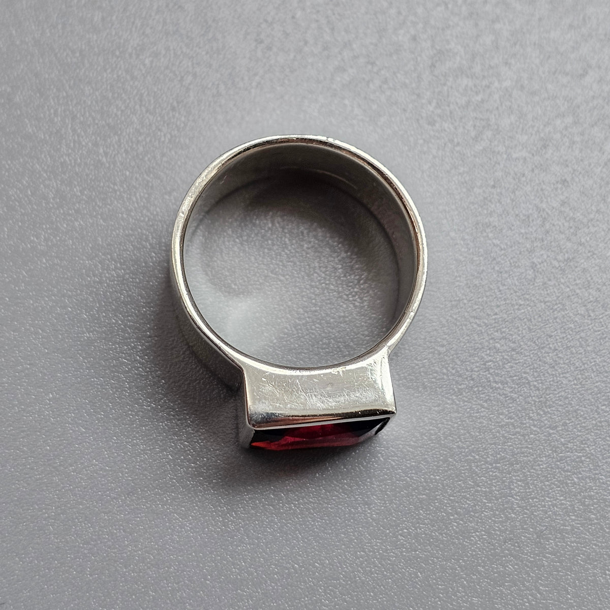 Contemporary Sterling Silver Rectangular Garnet Modernist Statement Ring