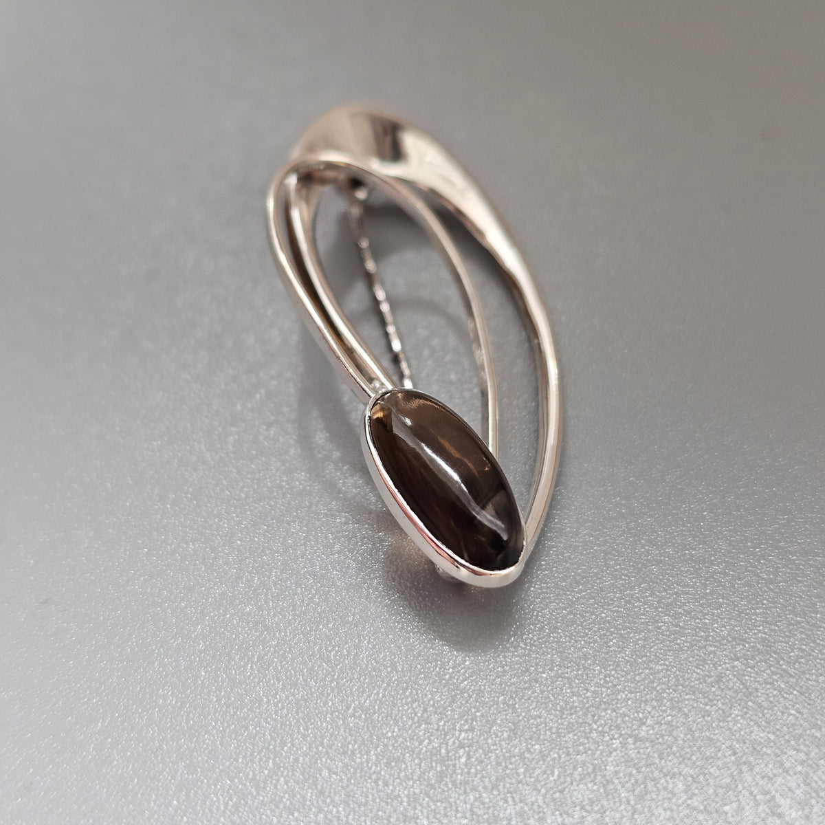 Vintage 1960s Kultaseppä Salovaara Finnish Silver Smoky Quartz Modernist Brooch