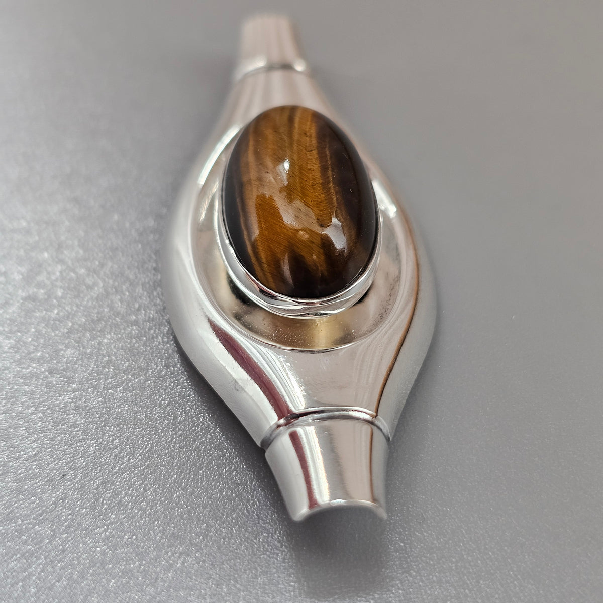 Vintage 1960s Elis Kauppi Kupittaan Kulta Finnish Silver Tiger's Eye Brooch 1960
