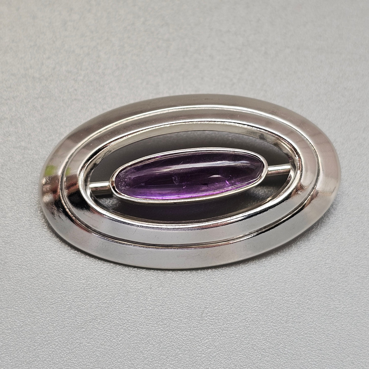 Vintage 1960s Erik Granit Finnish Silver Amethyst Modernist Brooch 1965