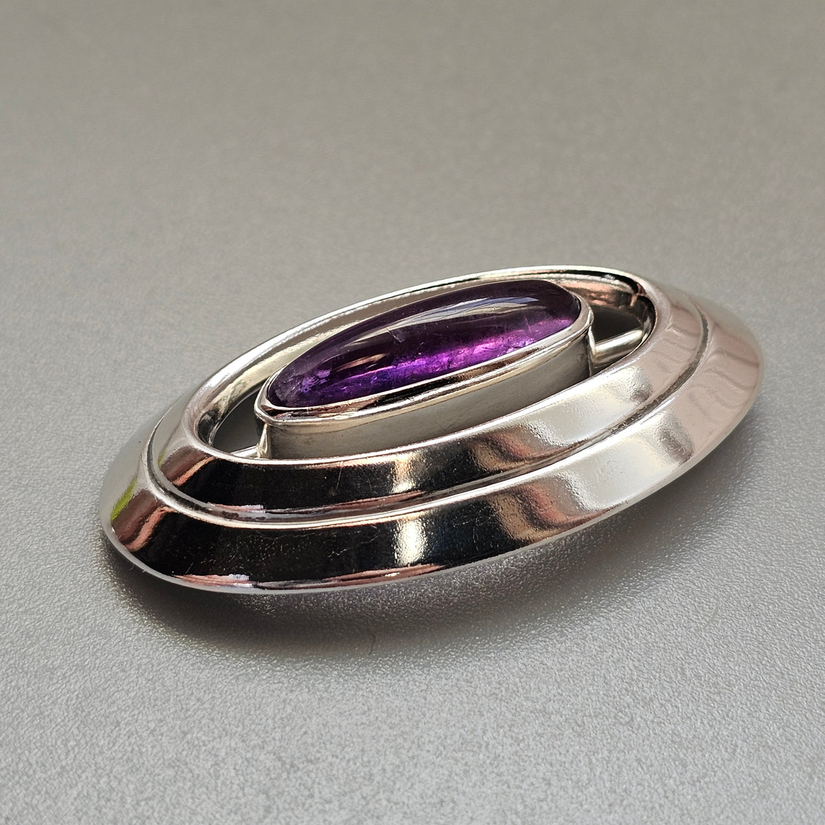 Vintage 1960s Erik Granit Finnish Silver Amethyst Modernist Brooch 1965