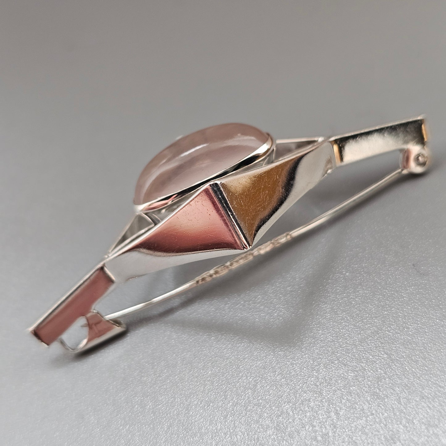Vintage 1960s Kultaseppä Salovaara Finnish Silver Rose Quartz Modernist Brooch