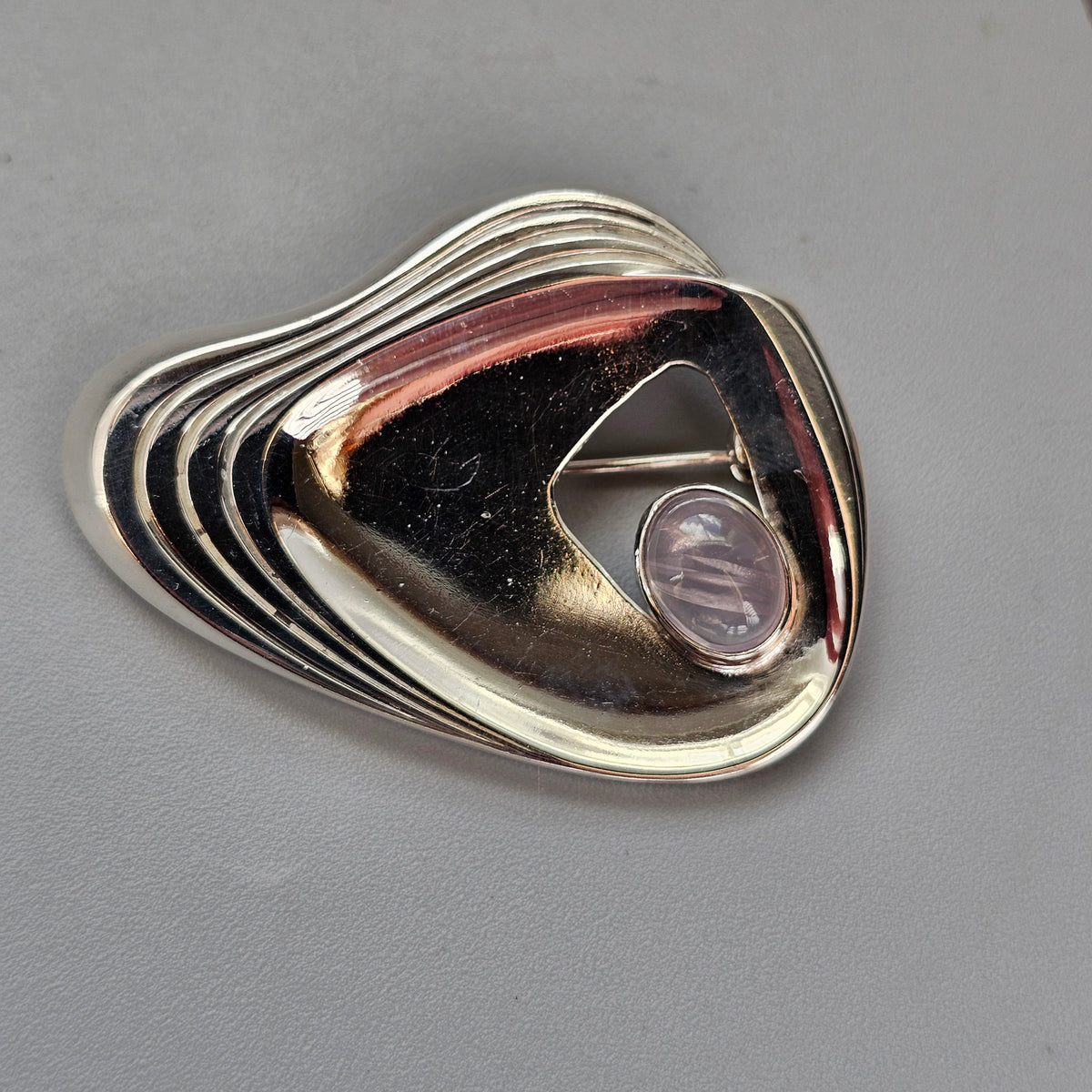 Vintage 1950s German Silver Amethyst Modernist Brooch by Friedrich Speidel