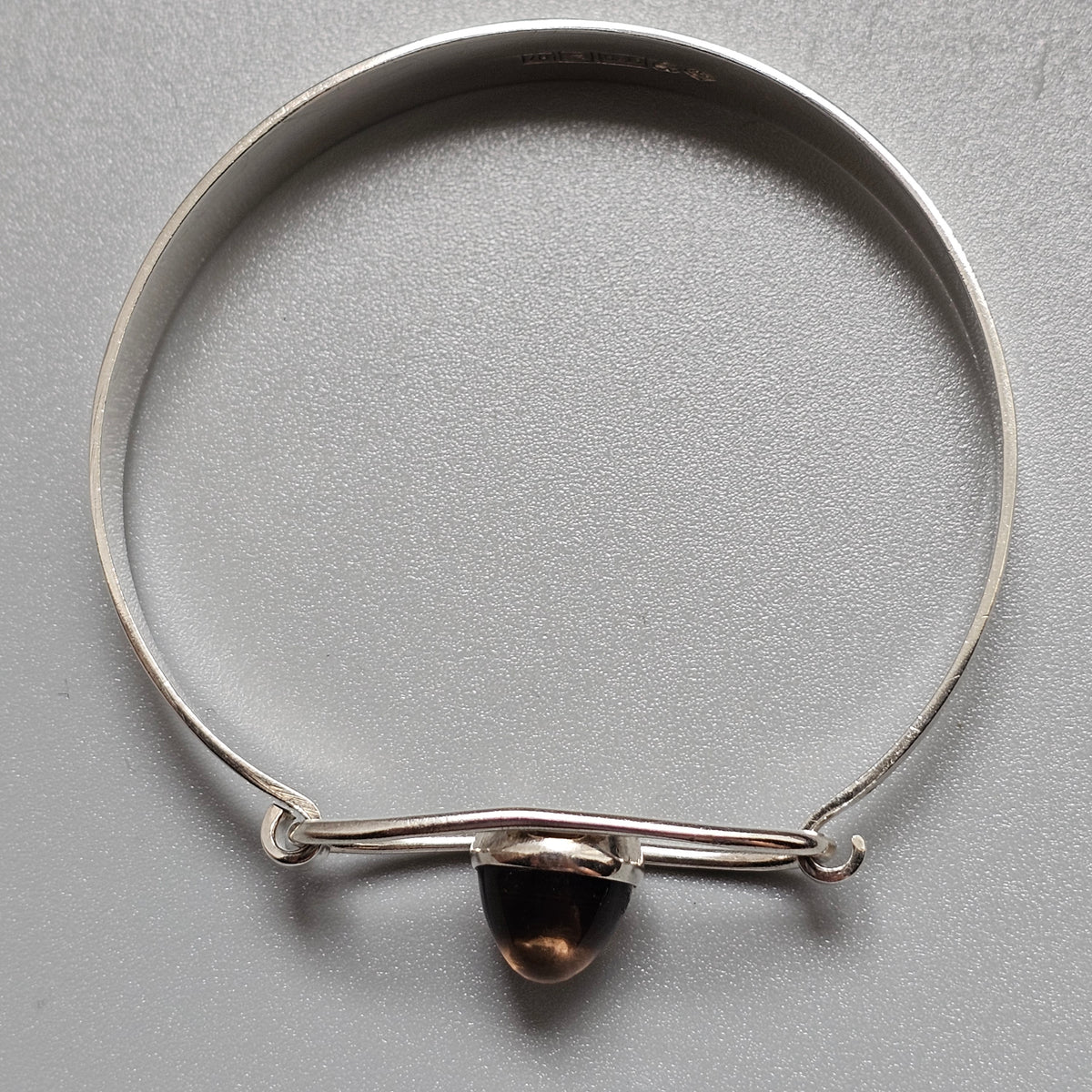 Vintage 1960s Erik Granit Finnish Silver Smoky Quartz Modernist Bangle