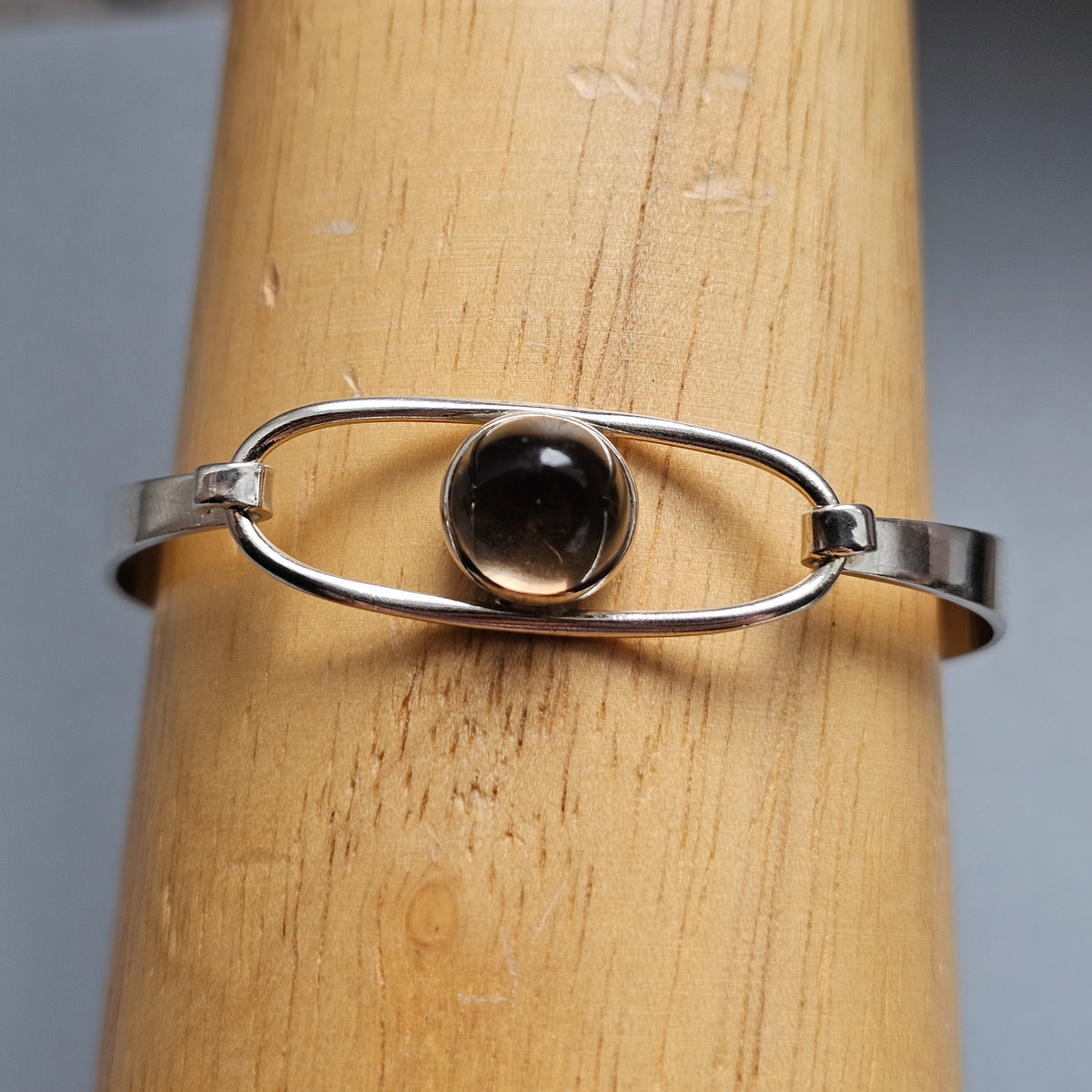 Vintage 1960s Erik Granit Finnish Silver Smoky Quartz Modernist Bangle 1961