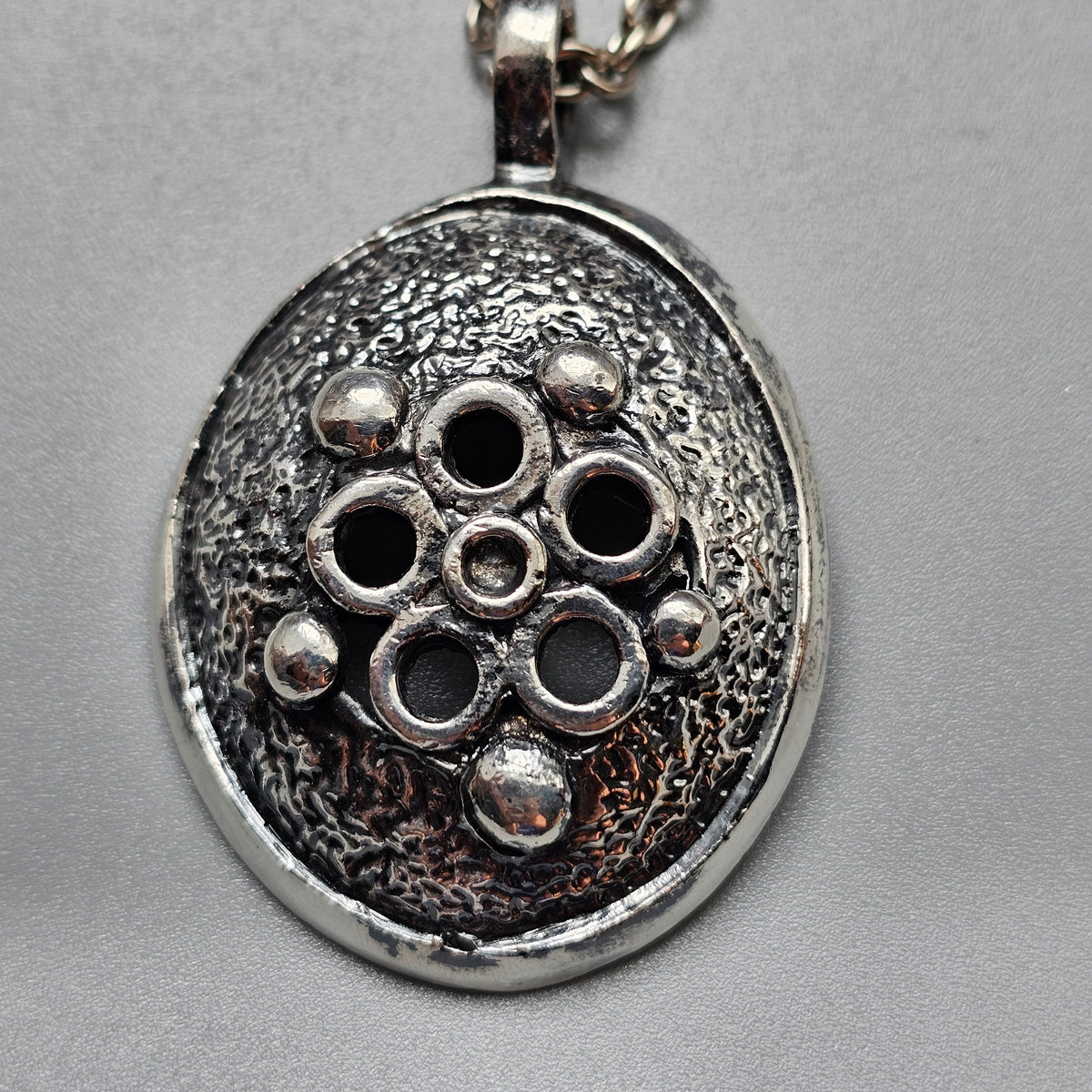 Vintage 1970s Finnish Floral Modernist Pewter Pendant Necklace