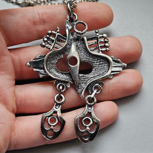 Vintage 1970s Juhani Vuorisalmi Finnish Pewter Modernist Pendant Necklace