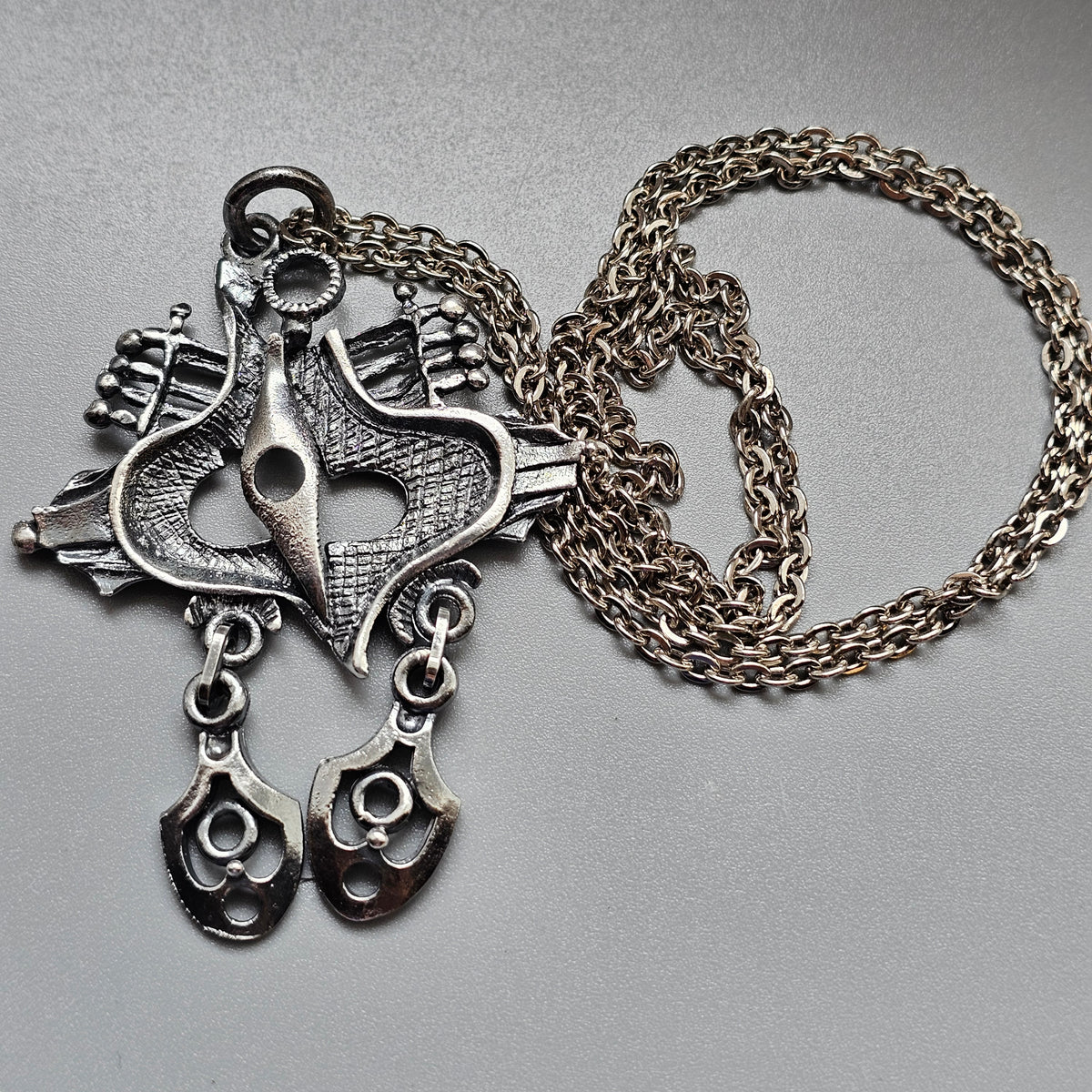 Vintage 1970s Juhani Vuorisalmi Finnish Pewter Modernist Pendant Necklace