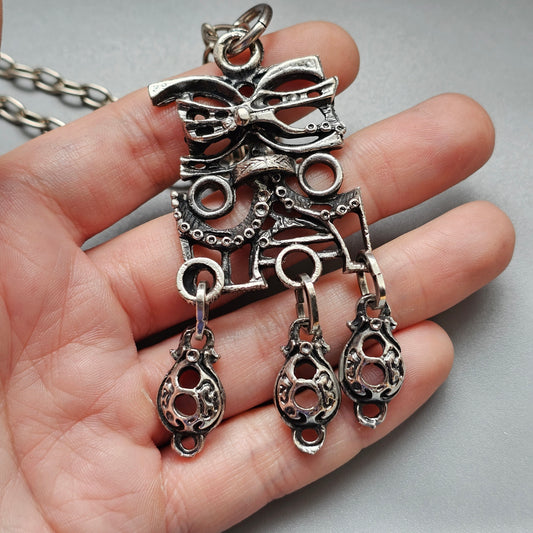 Vintage 1970s Juhani Vuorisalmi Finnish Pewter Dangle Pendant Necklace