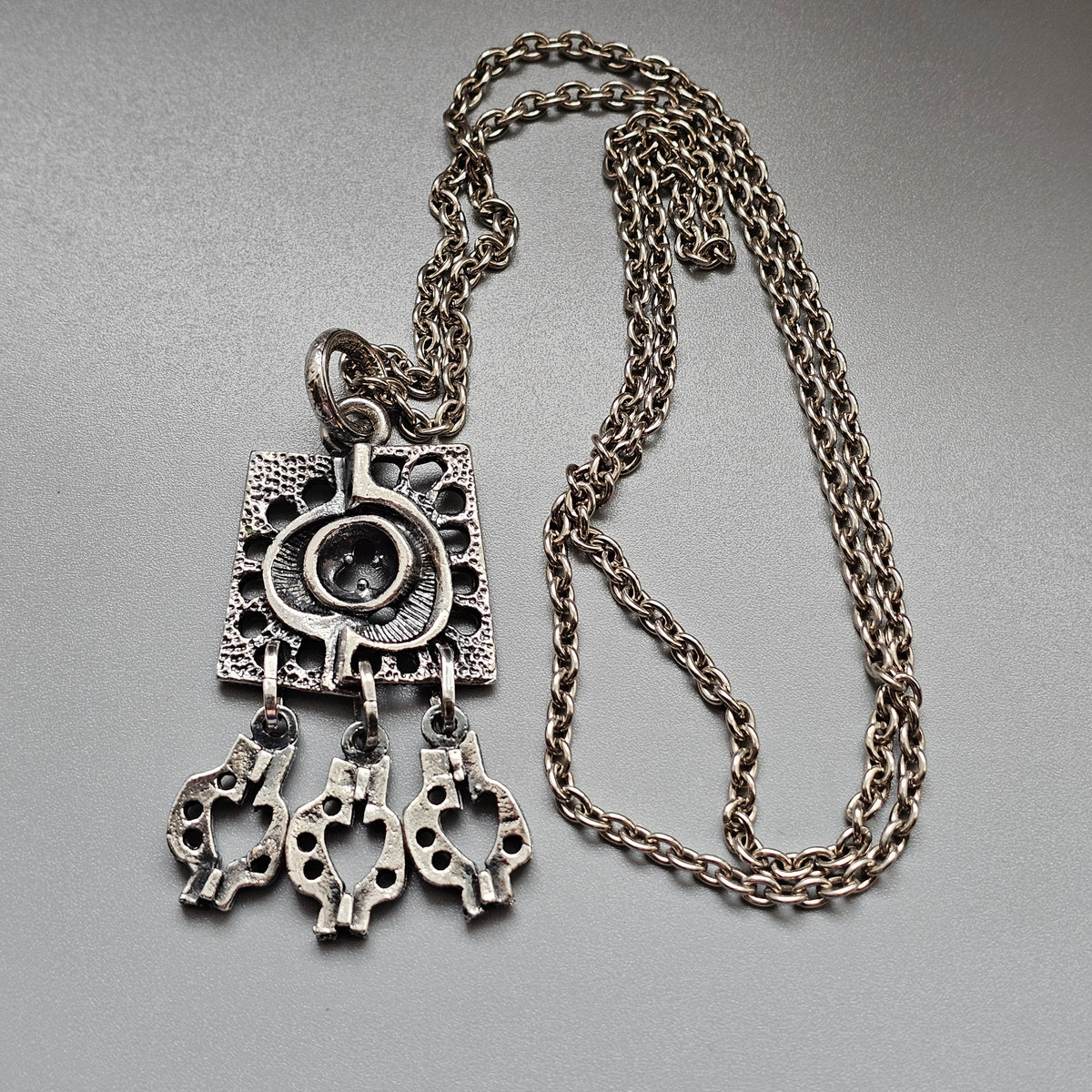 Vintage 1970s Juhani Vuorisalmi Finnish Pewter Geometric Pendant Necklace