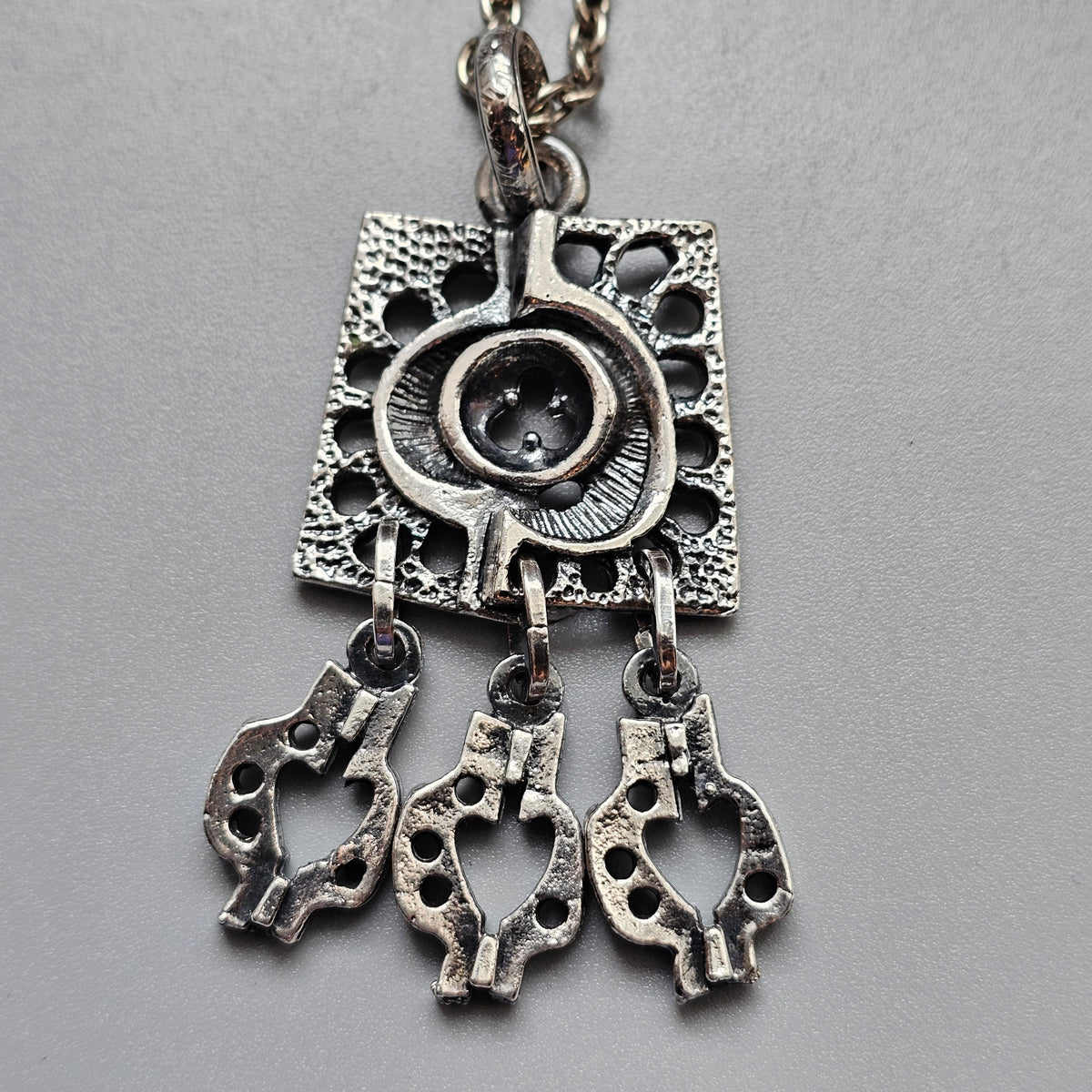 Vintage 1970s Juhani Vuorisalmi Finnish Pewter Geometric Pendant Necklace
