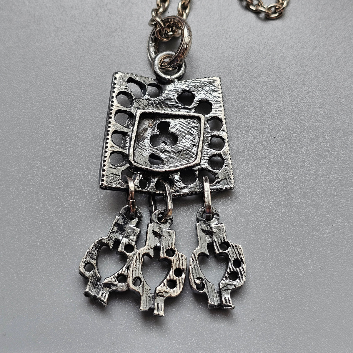 Vintage 1970s Juhani Vuorisalmi Finnish Pewter Geometric Pendant Necklace