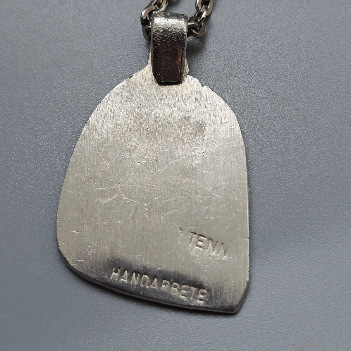 Vintage Swedish Tenn Handarbete Pewter Petroglyph Pendant Necklace