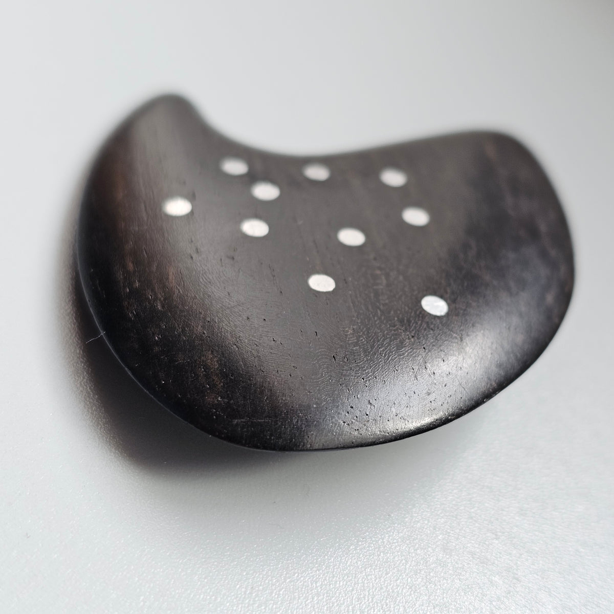 Vintage 1960s Danish Modernist Ebony Wood Silver Inlay Brooch