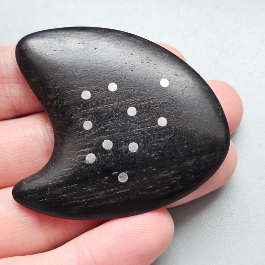 Vintage 1960s Danish Modernist Ebony Wood Silver Inlay Brooch