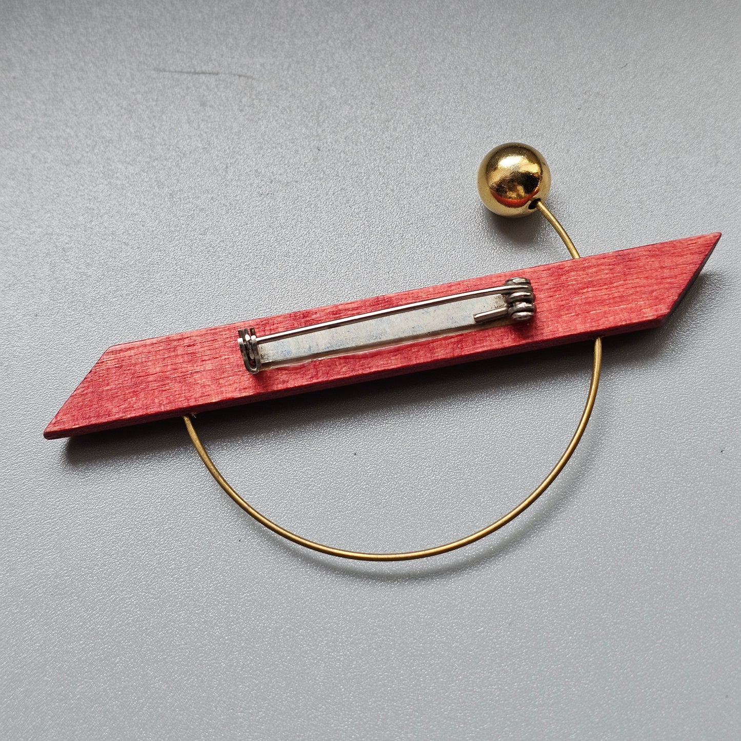 Vintage 1990s Aarikka UFO Red Wooden Modernist Brooch Finland