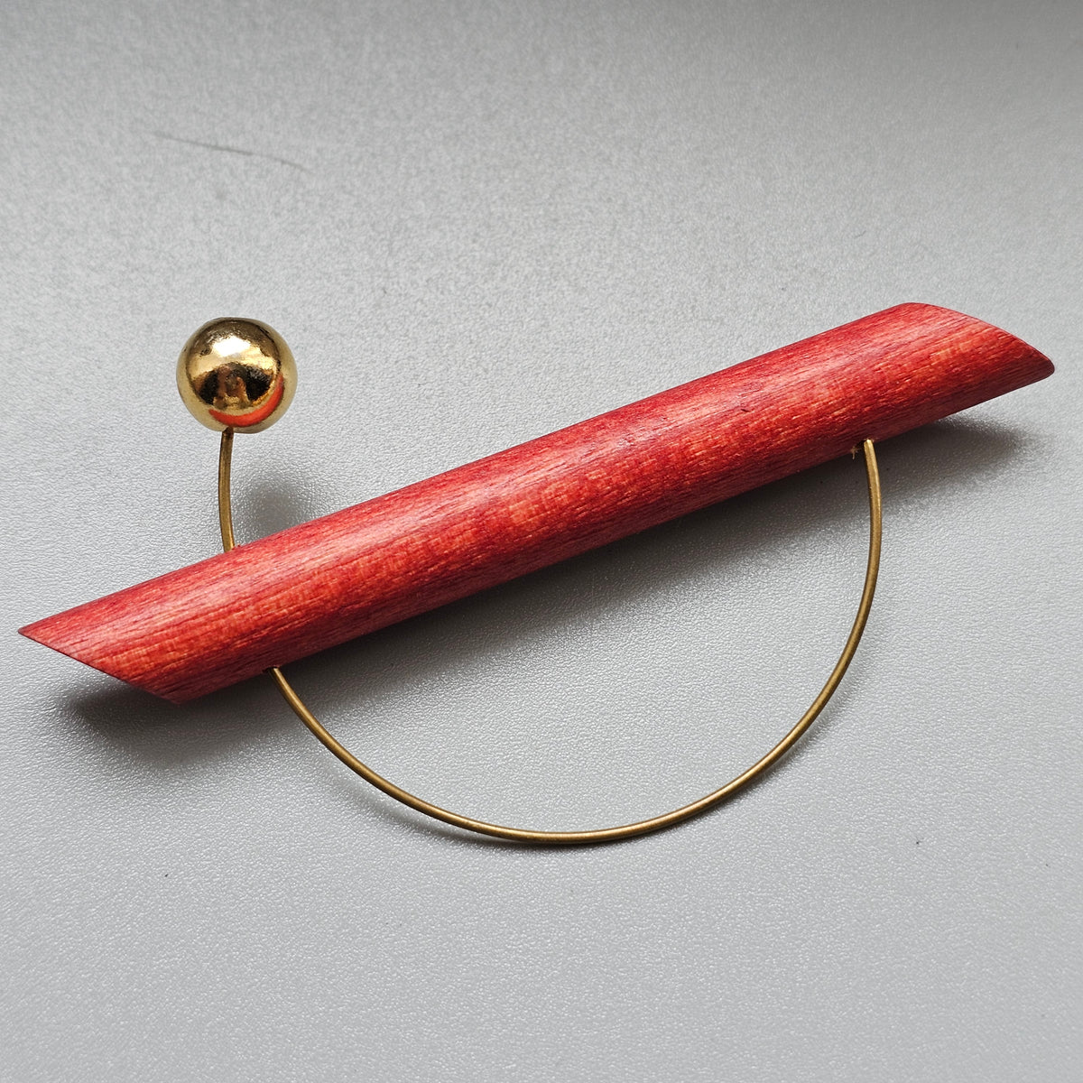 Vintage 1990s Aarikka UFO Red Wooden Modernist Brooch Finland