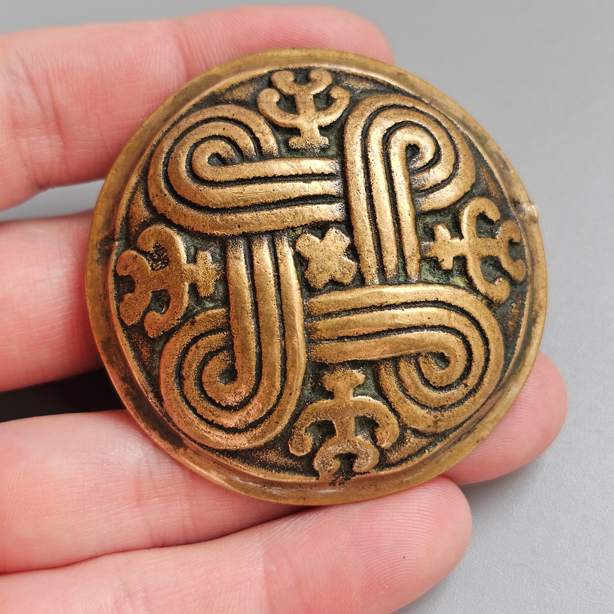Vintage Kalevala Koru Ancient Hannunvaakuna St Hannes Cross Bronze Brooch Finland