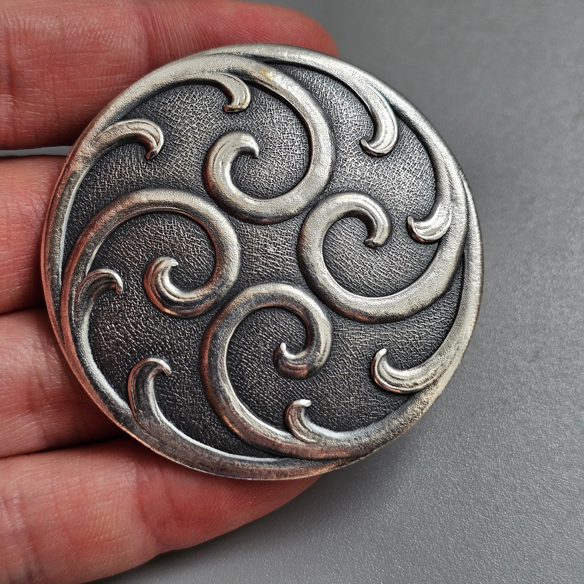 Vintage Art Nouveau Style Nordic Silver Tone Scroll Brooch