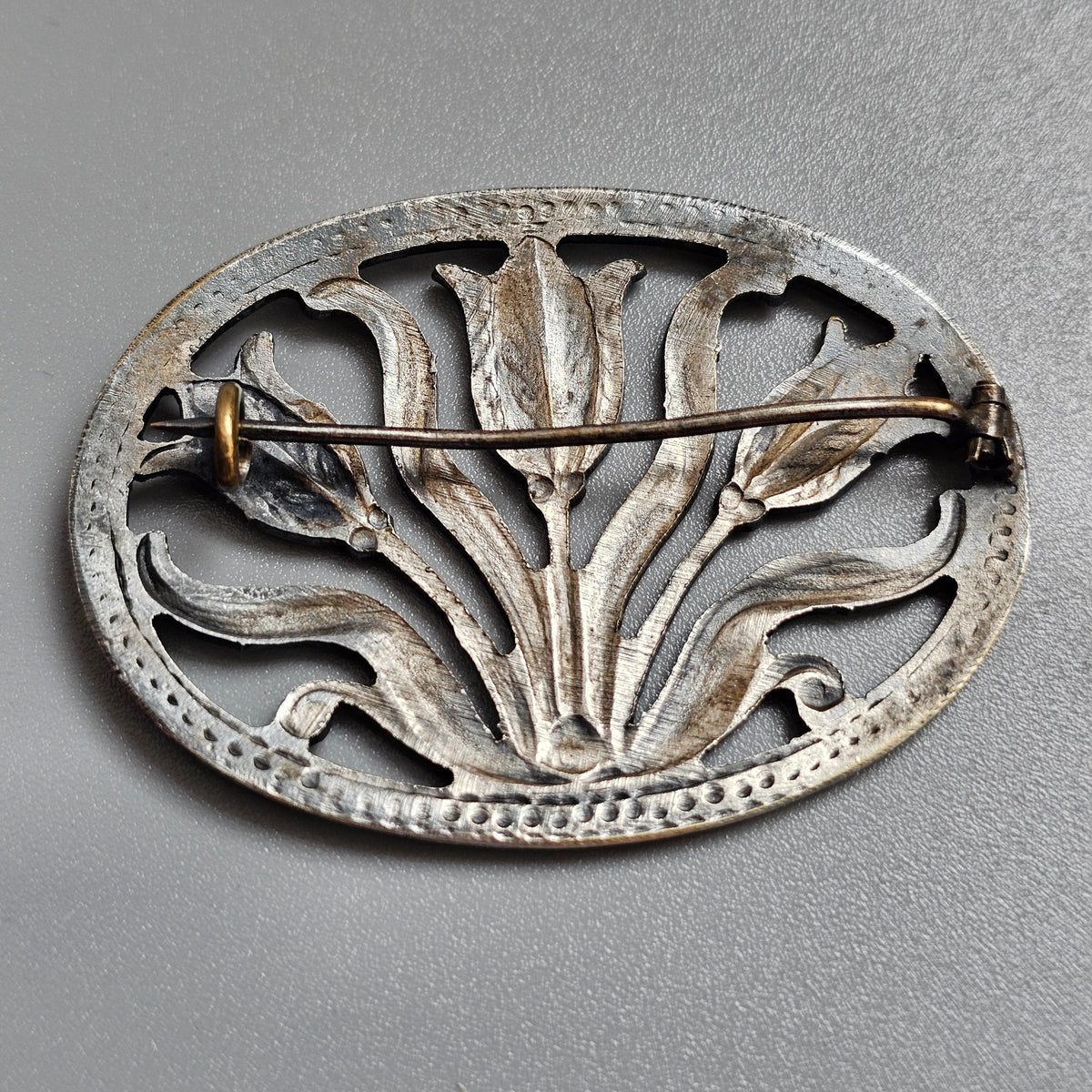 Vintage Art Nouveau Style Nordic Silver Tone Floral Brooch