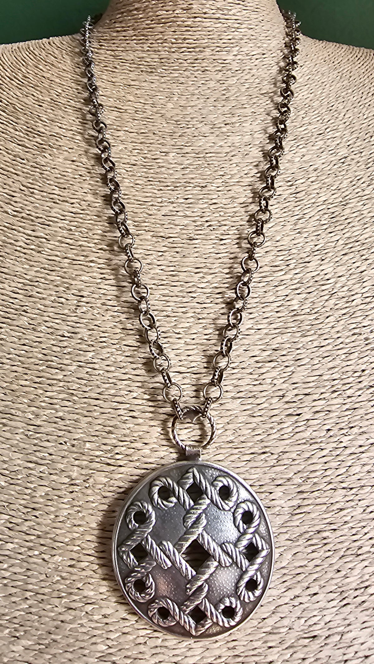 Vintage Nordic Silver Tone Folk Revival Pendant Necklace