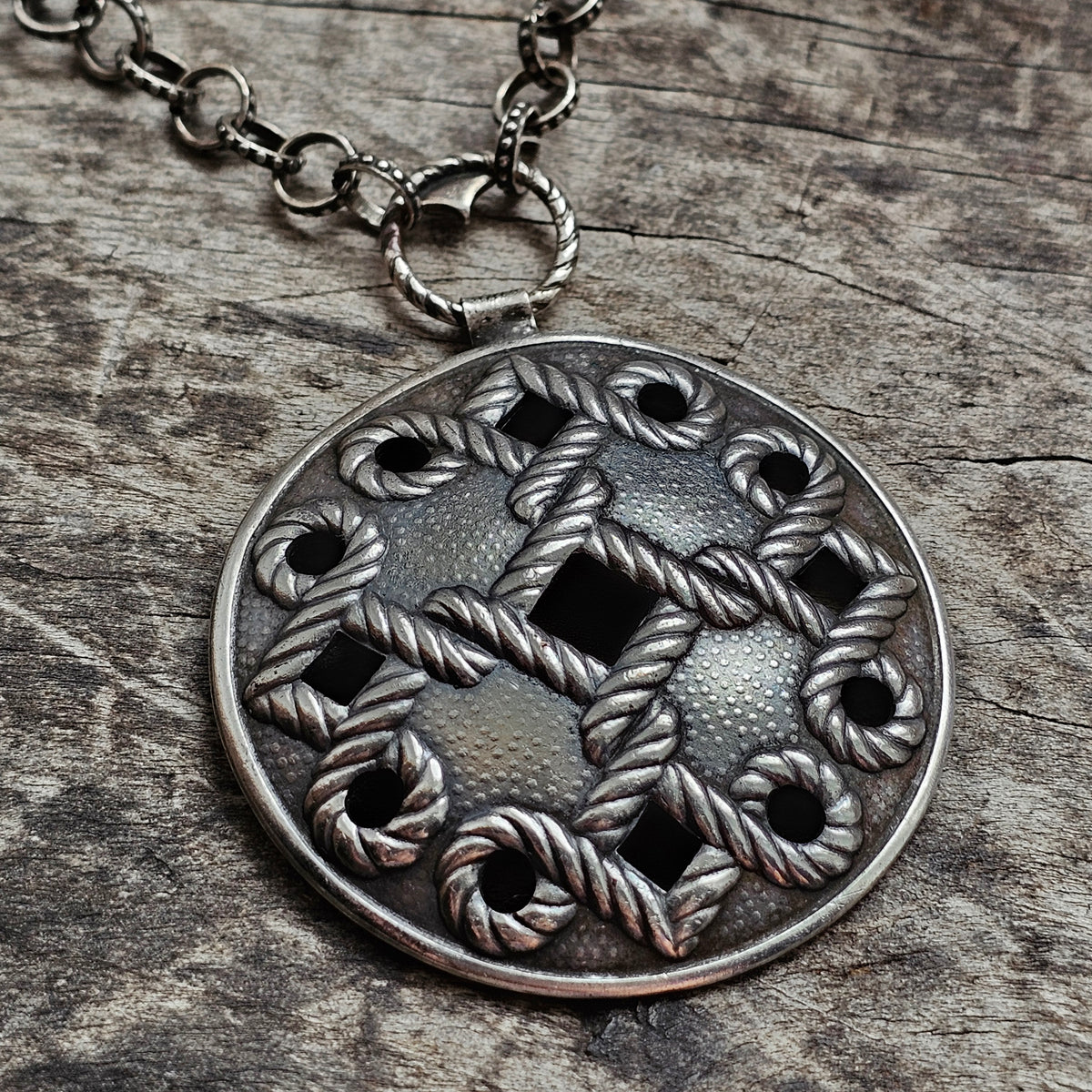 Vintage Nordic Silver Tone Folk Revival Pendant Necklace
