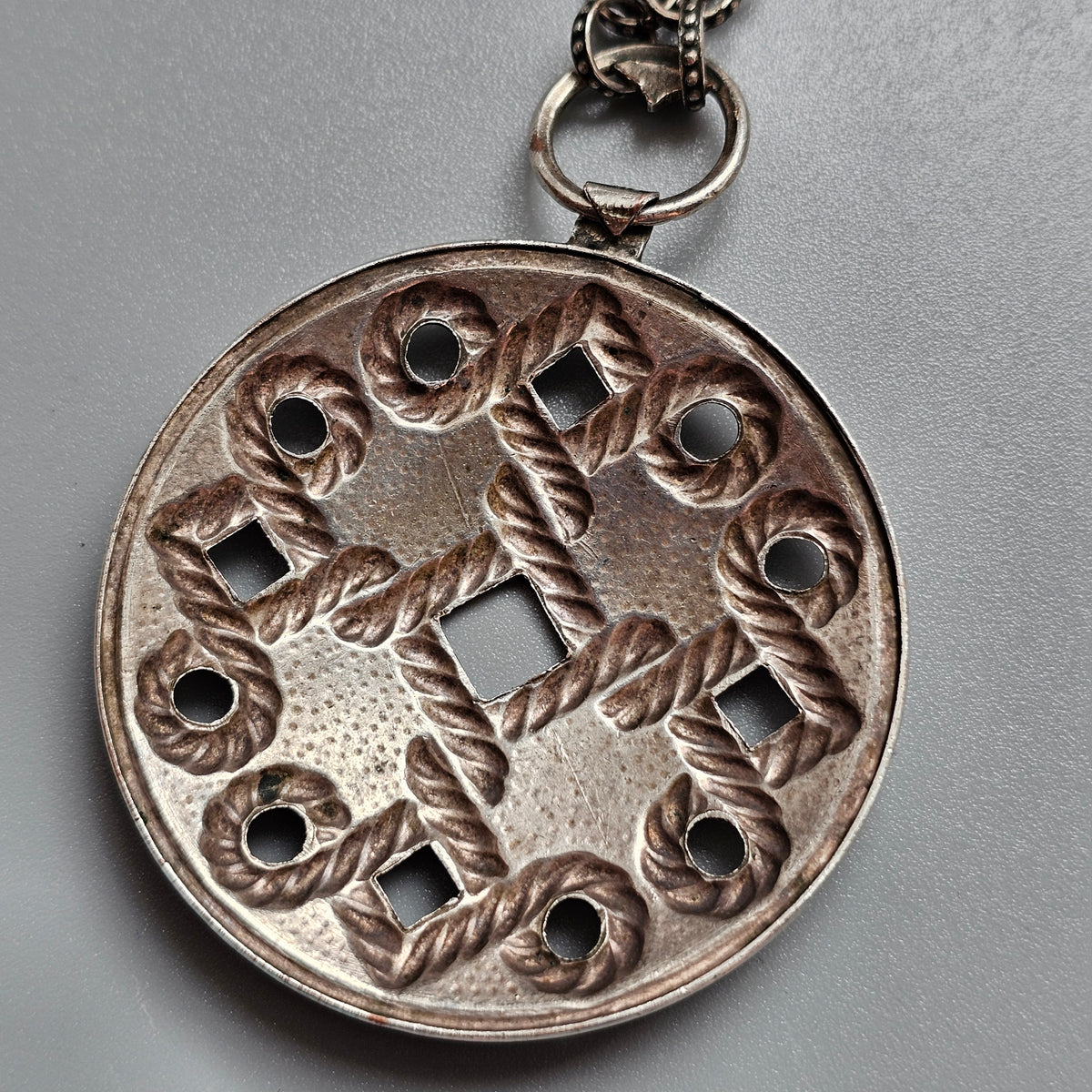 Vintage Nordic Silver Tone Folk Revival Pendant Necklace