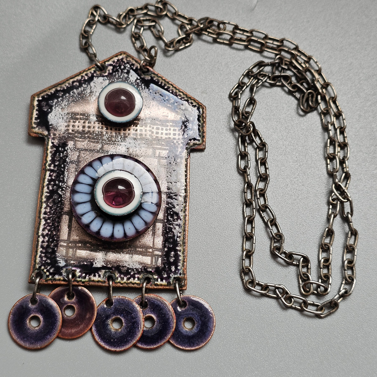 Vintage 1960s 1970s Pirkko Kettunen Finnish Enamel Copper Necklace