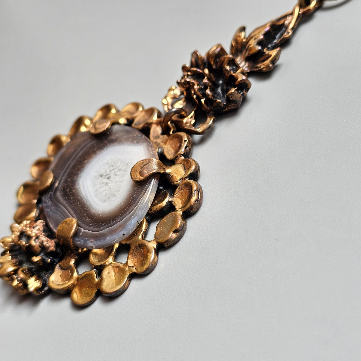 Vintage 1970s Pentti Sarpaneva Finnish Bronze Agate Necklace