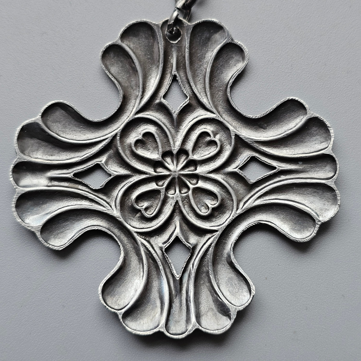 Vintage Nordic Folk Style Silver Tone Floral Cross Pendant Necklace