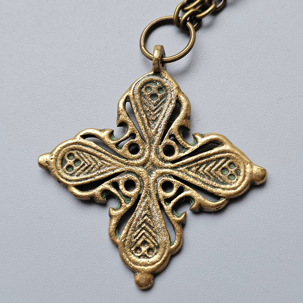 Vintage Finnish Bronze Medieval Revival Cross Pendant Necklace