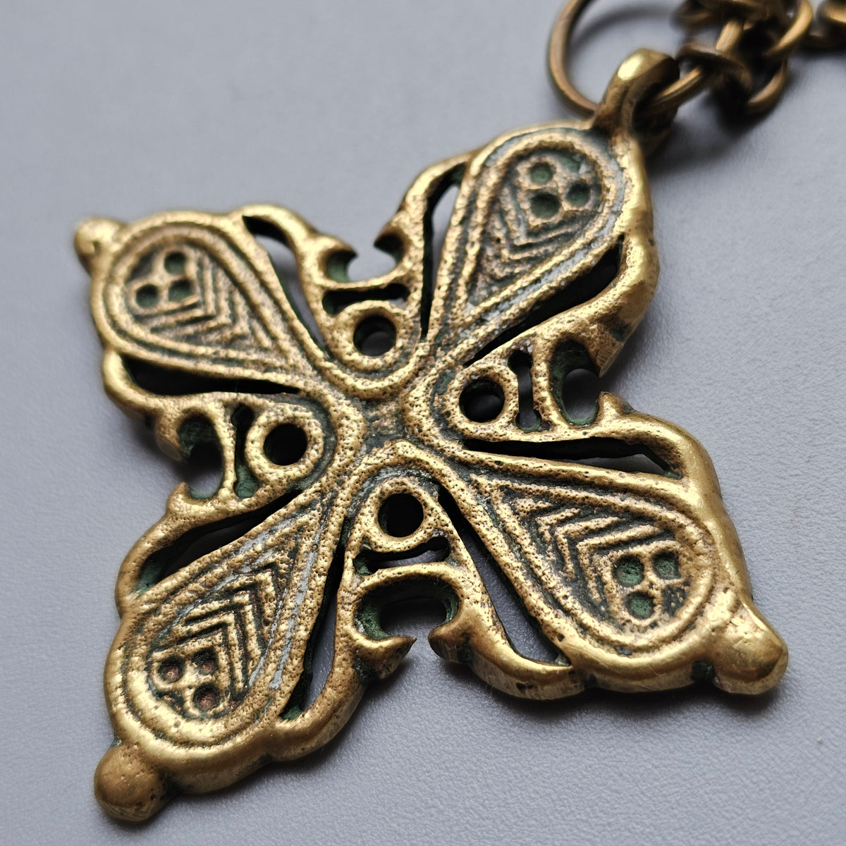 Vintage Finnish Bronze Medieval Revival Cross Pendant Necklace