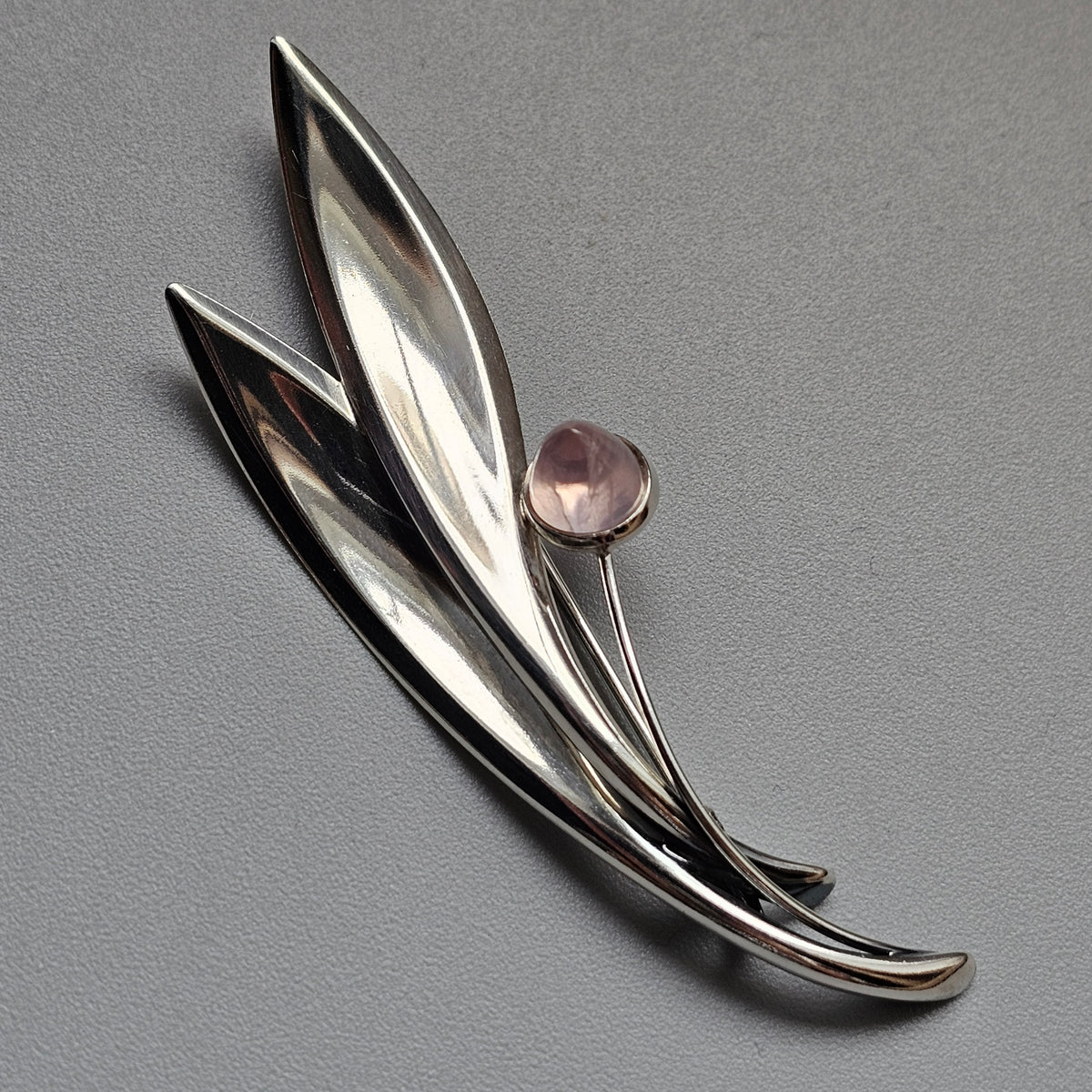 Vintage 60s Modernist Silver Rose Quartz Flower Brooch Elis Kauppi Kupittaan Kulta 1962