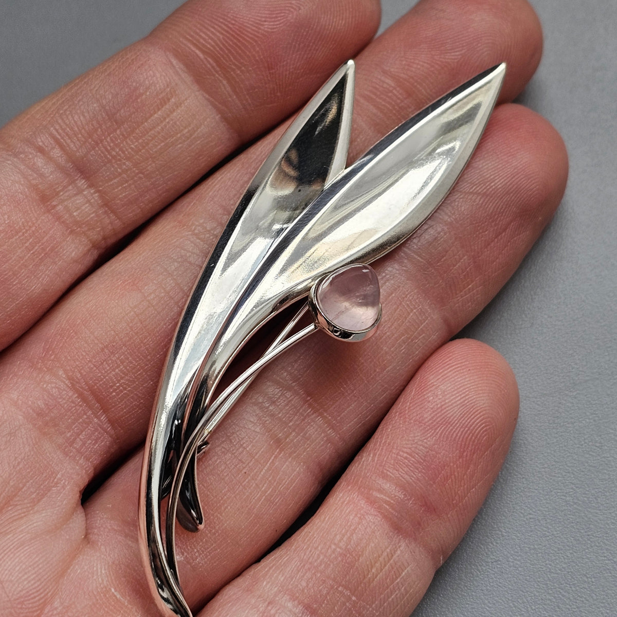 Vintage 60s Modernist Silver Rose Quartz Flower Brooch Elis Kauppi Kupittaan Kulta 1962