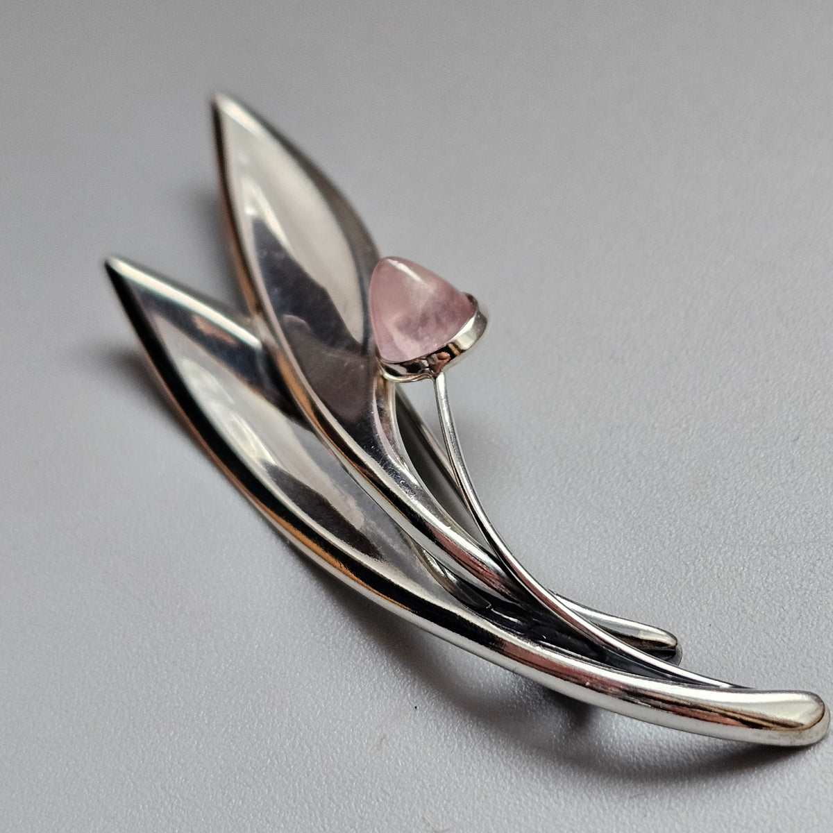 Vintage 60s Modernist Silver Rose Quartz Flower Brooch Elis Kauppi Kupittaan Kulta 1962