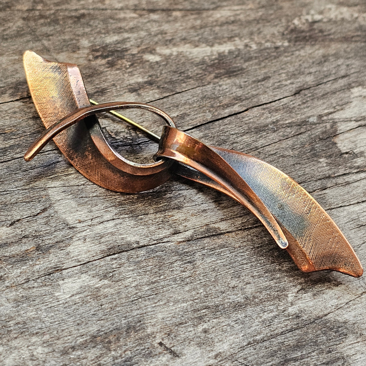 Vintage 1950s Copper Modernist Abstract Brooch Mid Century