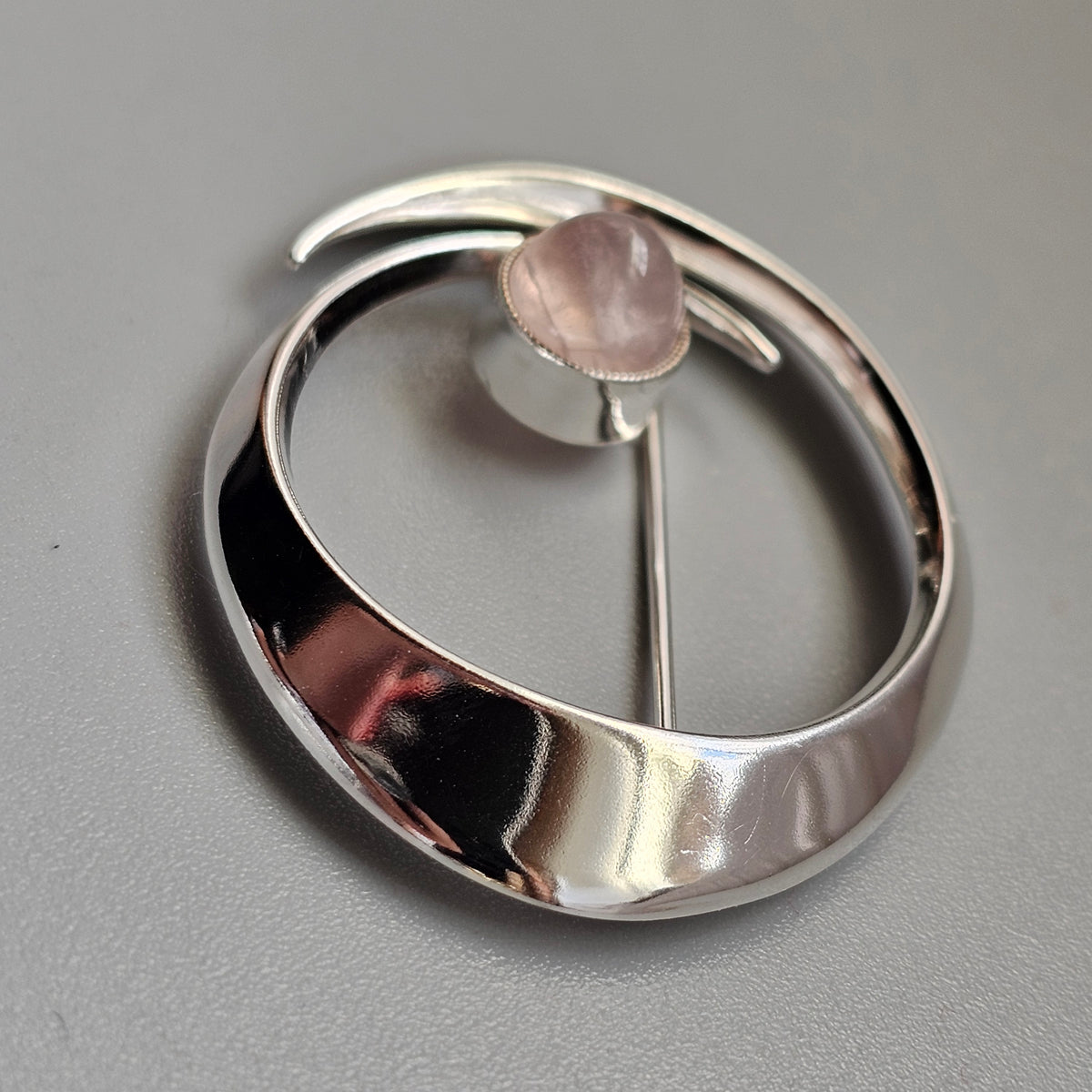 Vintage 1960s Erik Granit Finnish Silver Rose Quartz Modernist Brooch 1964