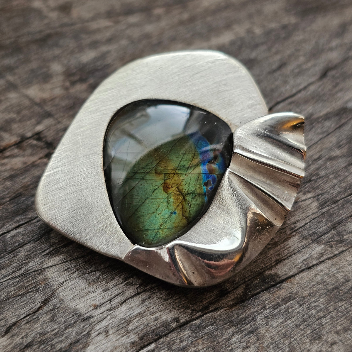 Vintage 1990s Kultacet Finnish Silver Spectrolite Avant Garde Brooch 1992