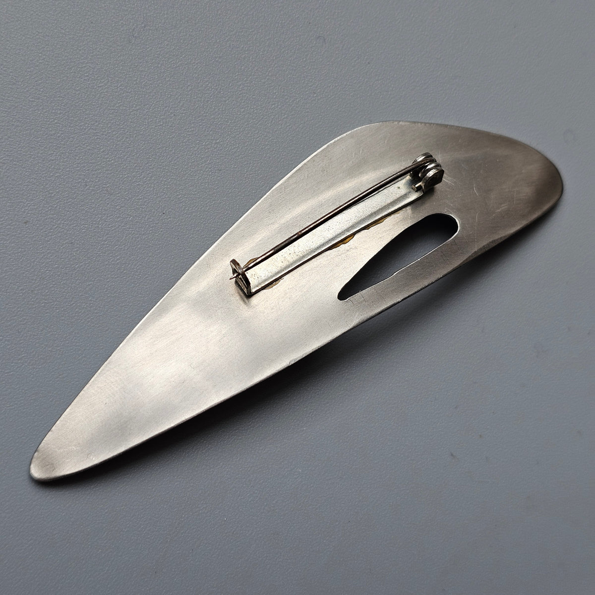 Vintage Mid Century Stainless Steel Modernist Abstract Brooch