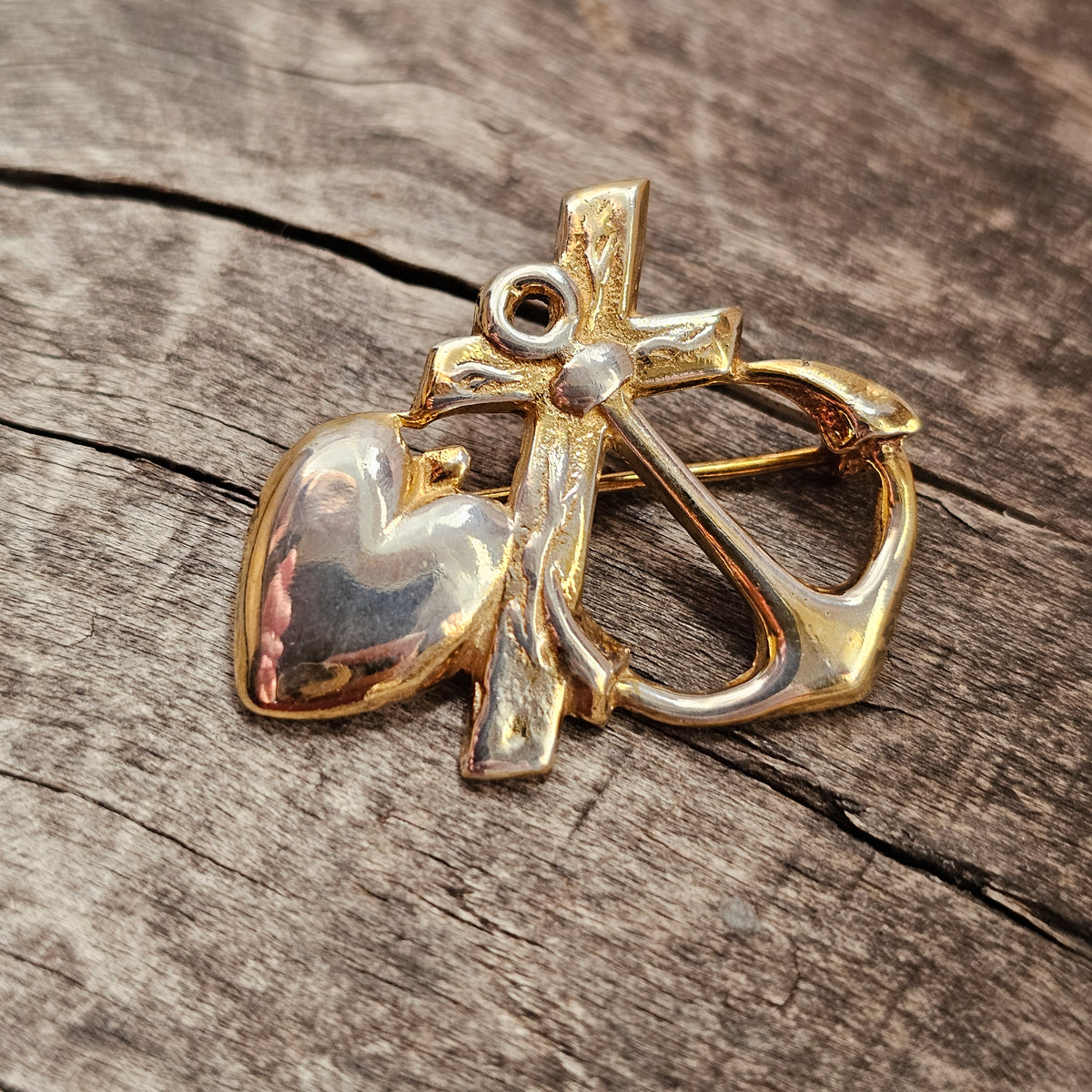 Vintage Finnish Gilt Silver Faith Hope Love Brooch
