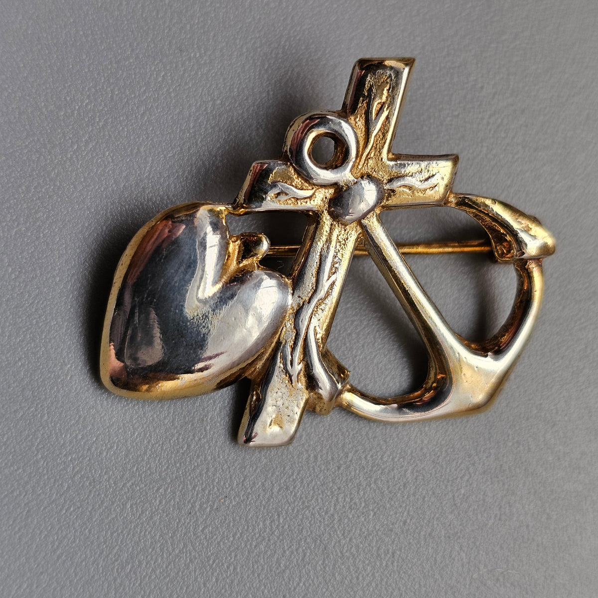 Vintage Finnish Gilt Silver Faith Hope Love Brooch