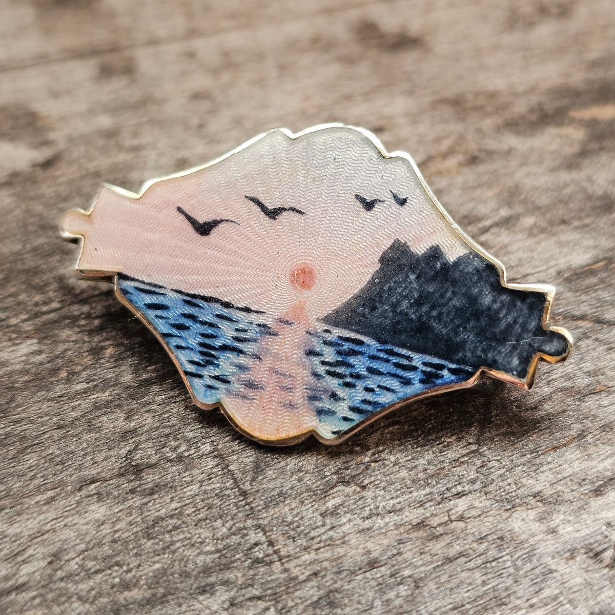 Vintage c1950s Ivar T Holth Norwegian Sterling Silver Scenic Enamel Brooch