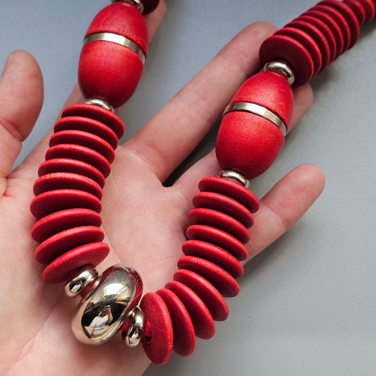 Vintage 1980s 1990s Aarikka Finland Karoliina Red Wooden Necklace