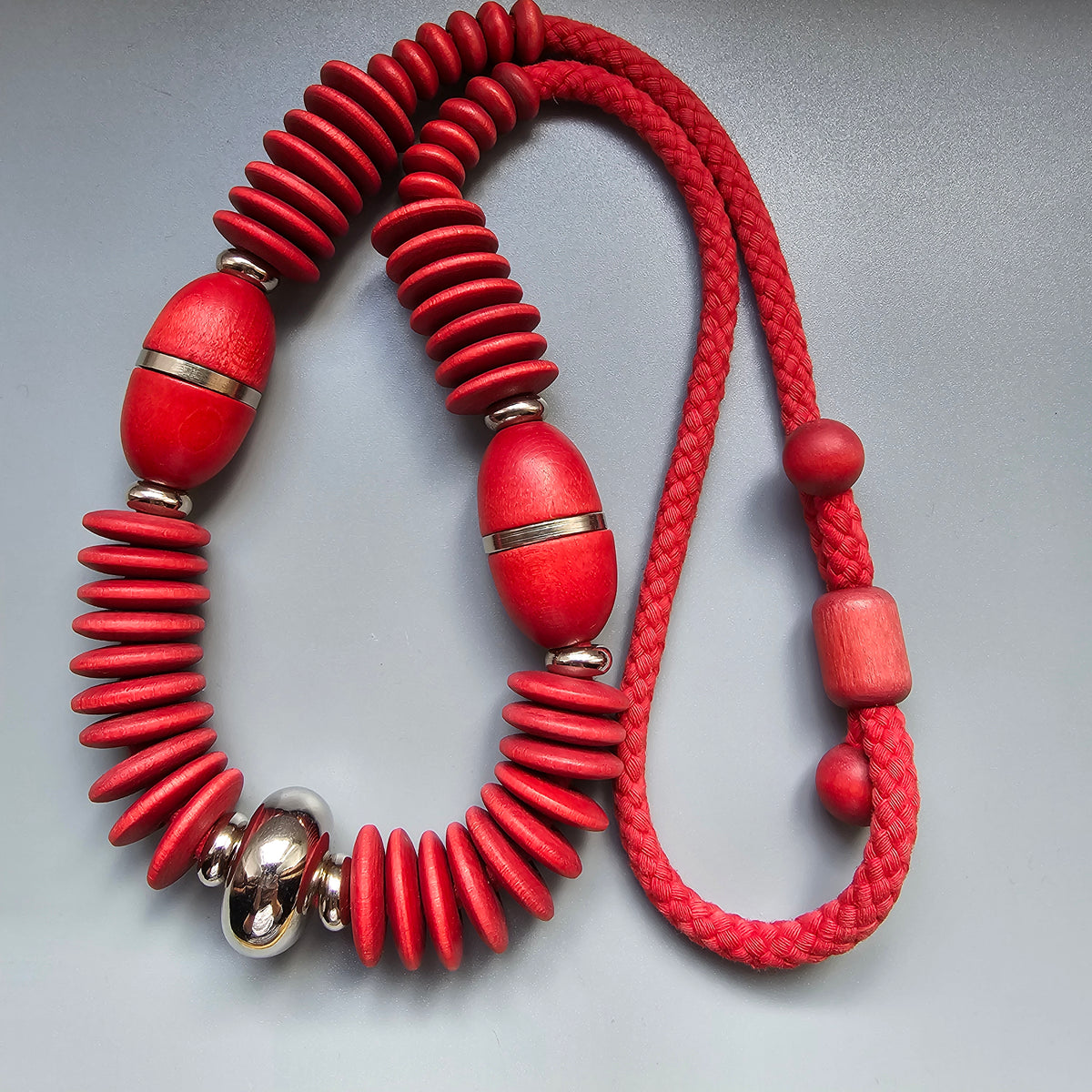 Vintage 1980s 1990s Aarikka Finland Karoliina Red Wooden Necklace