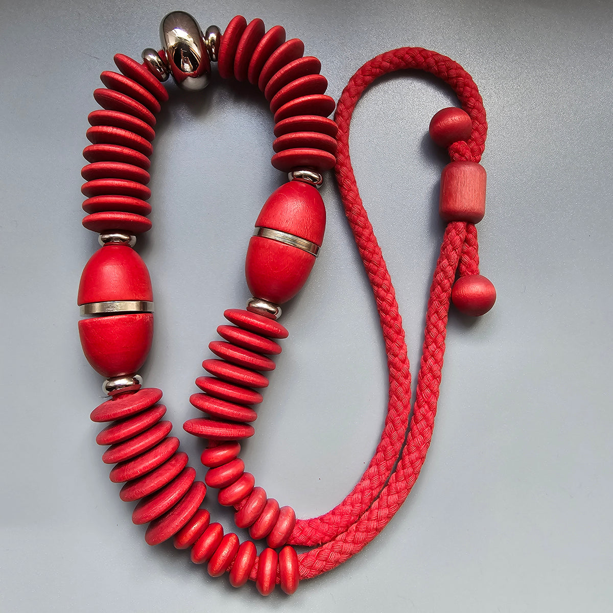 Vintage 1980s 1990s Aarikka Finland Karoliina Red Wooden Necklace